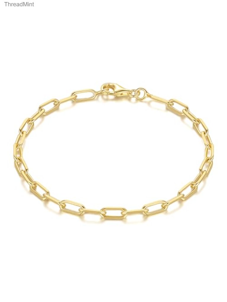 14k Gold Paperclip Chain Bracelet Dainty Stackable Lobster Clasp